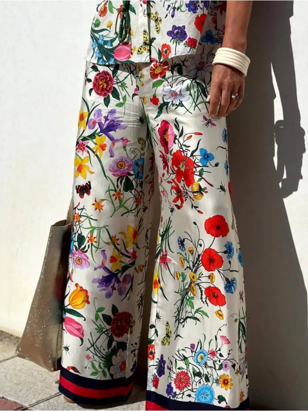 🌸💐🪴🌻Floral Wide-Leg Palazzo Pants in Ivory - Picture 1 of 9